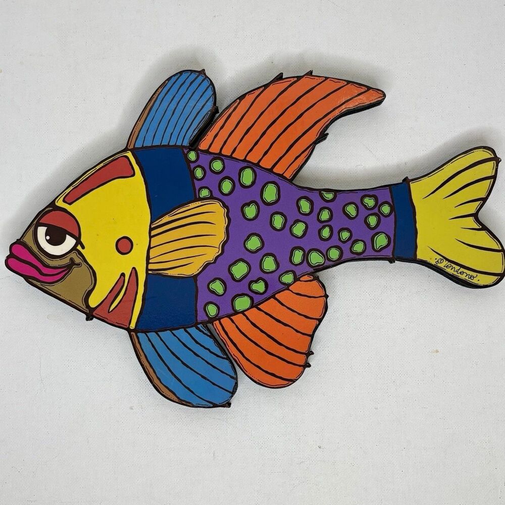 Londono Art Studio Signed Tropical Fish Wood Wall Hanging Colorful Coastal 12”